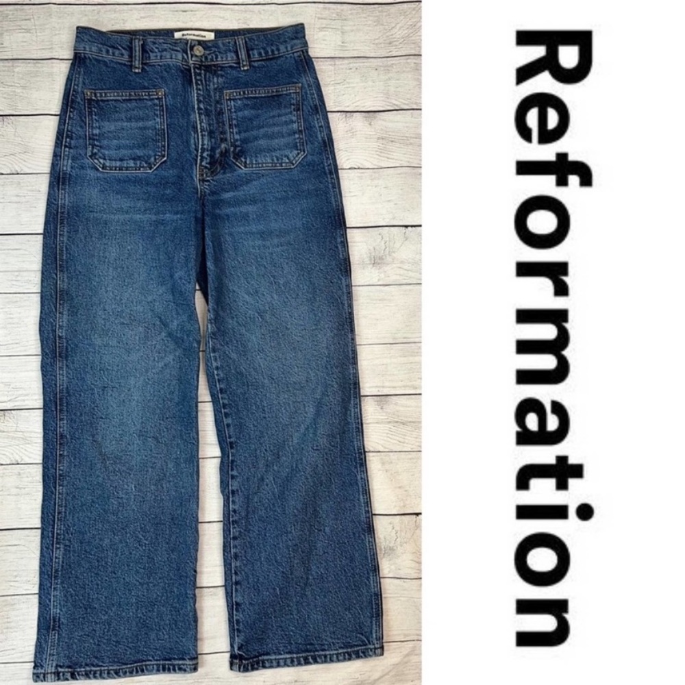 Reformation Alyssa Highrise Wide Leg Jeans with Front Patch Pockets Size 25